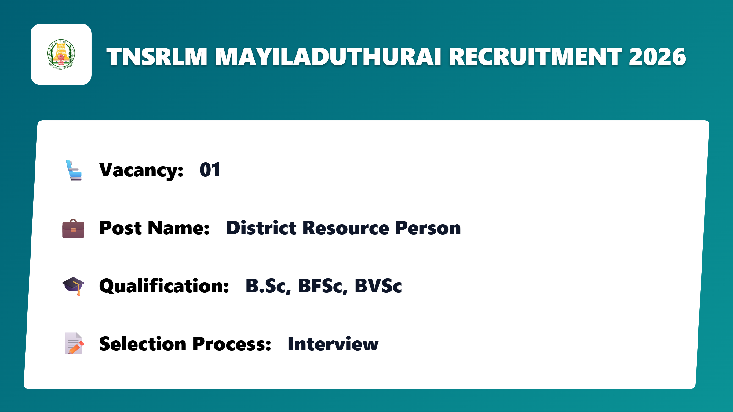 TNSRLM Mayiladuthurai Recruitment 2026 – Apply for 01 District Resource Person Jobs