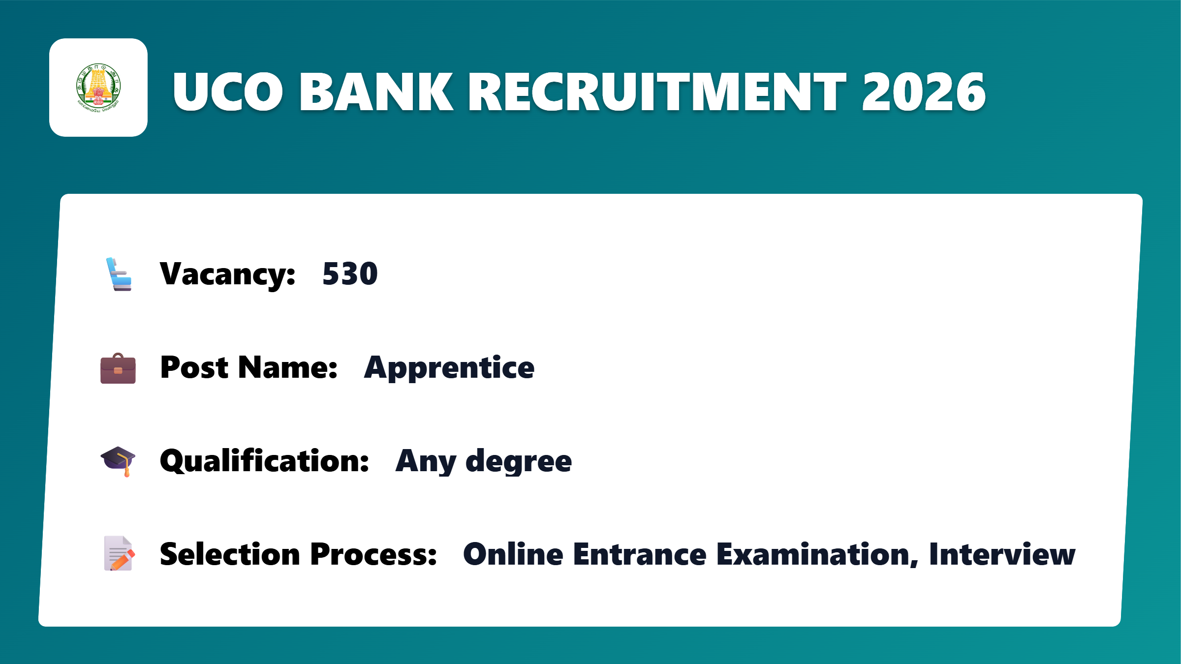 UCO Bank Recruitment 2026 – Apply for 530 Apprentice Jobs